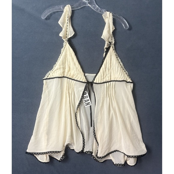 Urban Outfitters Tops - Kimchi Blue Urban Outfitters Pleated Chiffon Cami Top Cream Black Trim XL Y2K